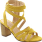 Sandálias femininas XOXO Eden com tiras, bico redondo, salto bloco, zíper, amarelas, tamanho 8
