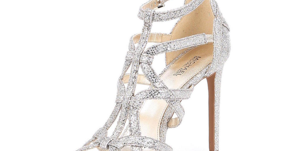 Michael Michael Kors Sandra Plataforma Feminina Couro Biqueira Aberta Ocasião Especial Prata Tamanho 8,5 M