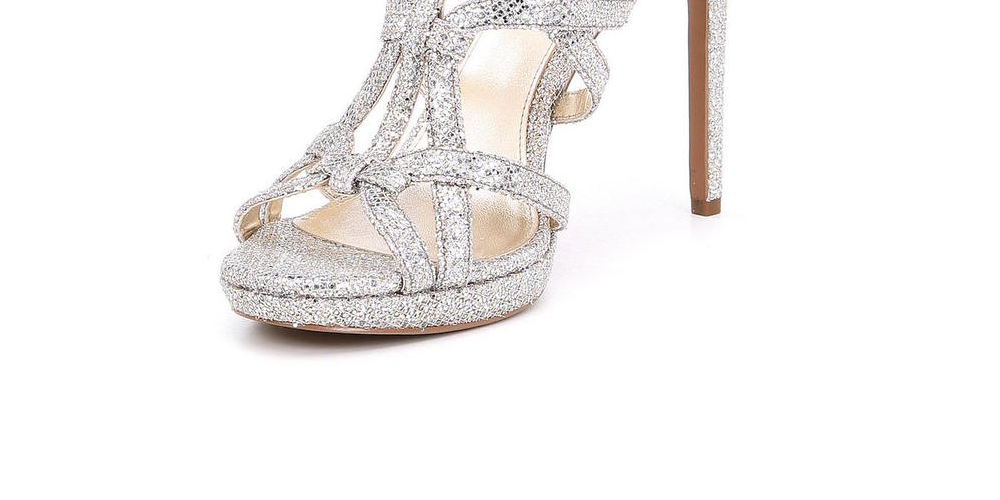 Michael Michael Kors Sandra Plataforma Feminina Couro Biqueira Aberta Ocasião Especial Prata Tamanho 8,5 M