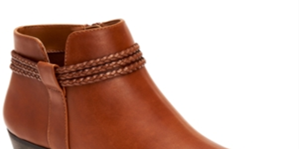 Botas femininas Style &amp; Co com recortes laterais trançados Felicity bico redondo salto bloco zíper marrom tamanho 9,5 M