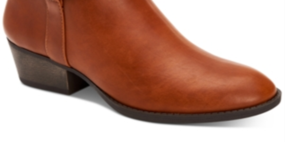 Botas femininas Style &amp; Co com recortes laterais trançados Felicity bico redondo salto bloco zíper marrom tamanho 9,5 M