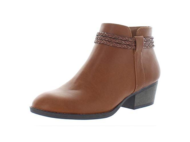 Estilo &amp; Co. Felicity feminino, bico redondo, couro sintético, liso, cor conhaque, tamanho 9M