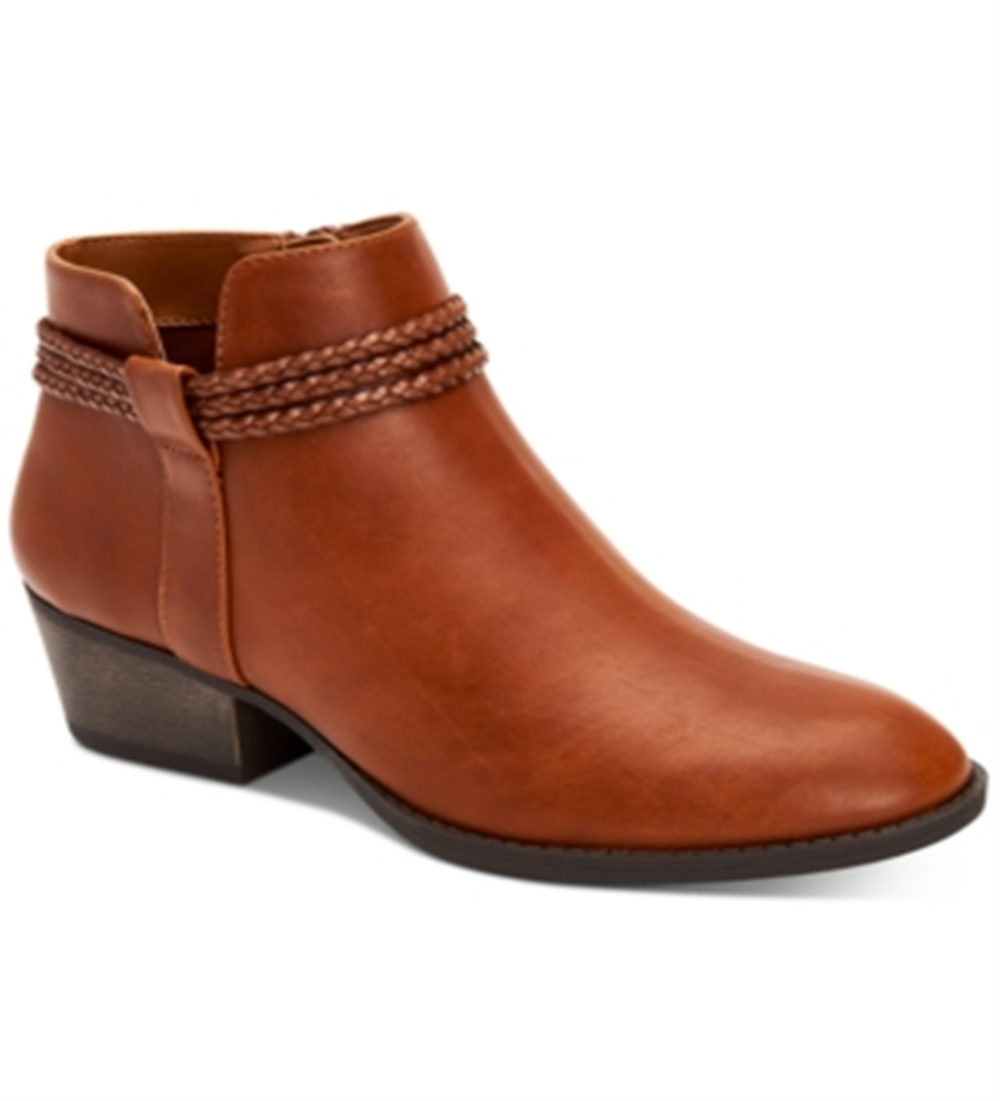 Estilo &amp; Co. Felicity feminino, bico redondo, couro sintético, liso, cor conhaque, tamanho 9M