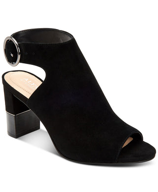 Alfani Floriss Camurça Peep Toe Sandálias Casuais com Tira no Tornozelo Pretas Tamanho 9,5