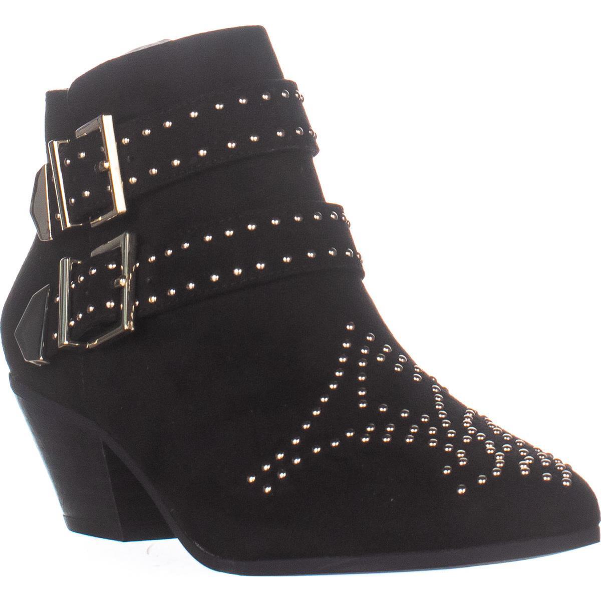 INC International Concepts Botas femininas com salto bloco Iliana, bico amendoado, com fivela confortável e tachas, tamanho 6,5 M