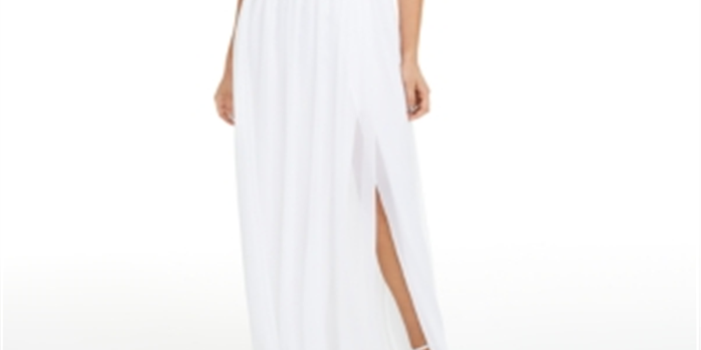 Vestido formal feminino City Studios, sem mangas, com zíper, bordado, decote ilusão, comprimento total, tamanho 7, branco
