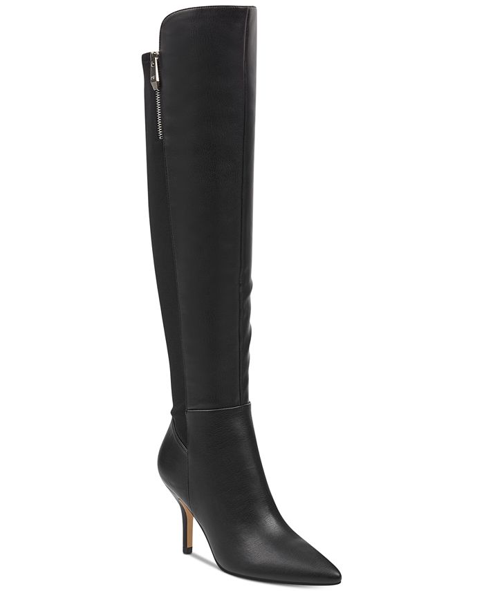 Botas femininas Marc Fisher Thora Leather bico fino acima do joelho, pretas, tamanho 5 M