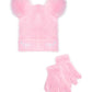 Conjunto de 2 peças de chapéu e luvas com pompons de pele sintética ABG Big Girl's, rosa, tamanho 7-14