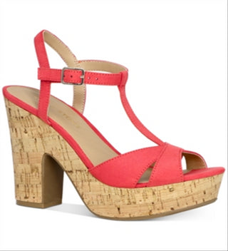 Sandálias femininas Sun Stone Jamie com tiras em T e plataforma, tamanho 5 M, vermelhas