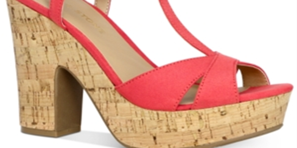 Sandálias femininas Sun Stone Jamie com tiras em T e plataforma, tamanho 5 M, vermelhas