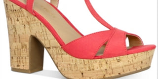 Sandálias femininas Sun Stone Jamie com tiras em T e plataforma, tamanho 5 M, vermelhas