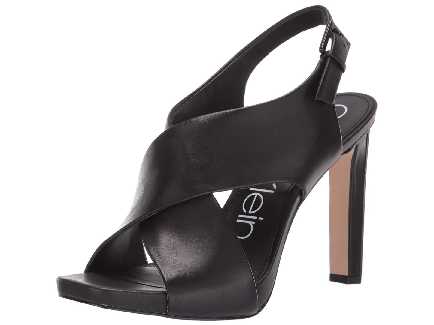 Calvin Klein Sandálias Femininas Myra Couro Salto Alto Pretas Tamanho 7,5 M