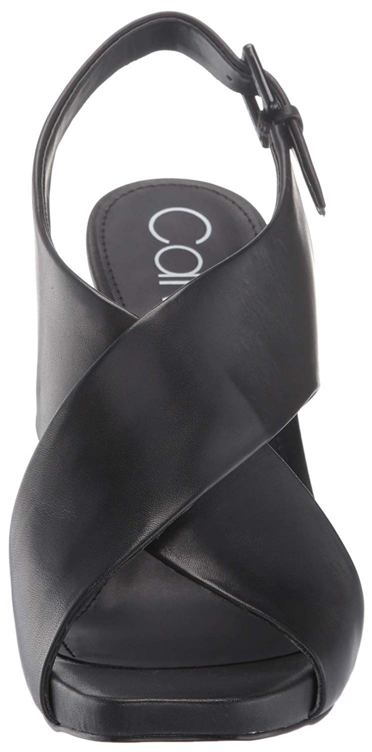 Calvin Klein Sandálias Femininas Myra Couro Salto Alto Pretas Tamanho 7,5 M
