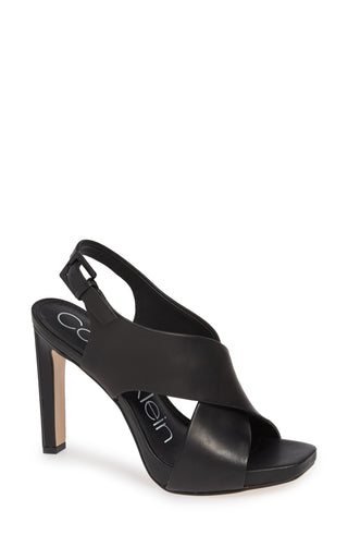 Calvin Klein Sandálias Femininas Myra Couro Salto Alto Pretas Tamanho 7,5 M