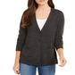 Cardigan feminino de lã merino com decote em V, cinza, tamanho pequeno