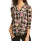 Blusa feminina com decote em V floral Charter Club, preta, tamanho pequeno