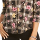 Blusa feminina com decote em V floral Charter Club, preta, tamanho pequeno
