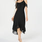 Vestido de festa midi com alças finas e bainha, preto, tamanho 4, da INC International Concepts