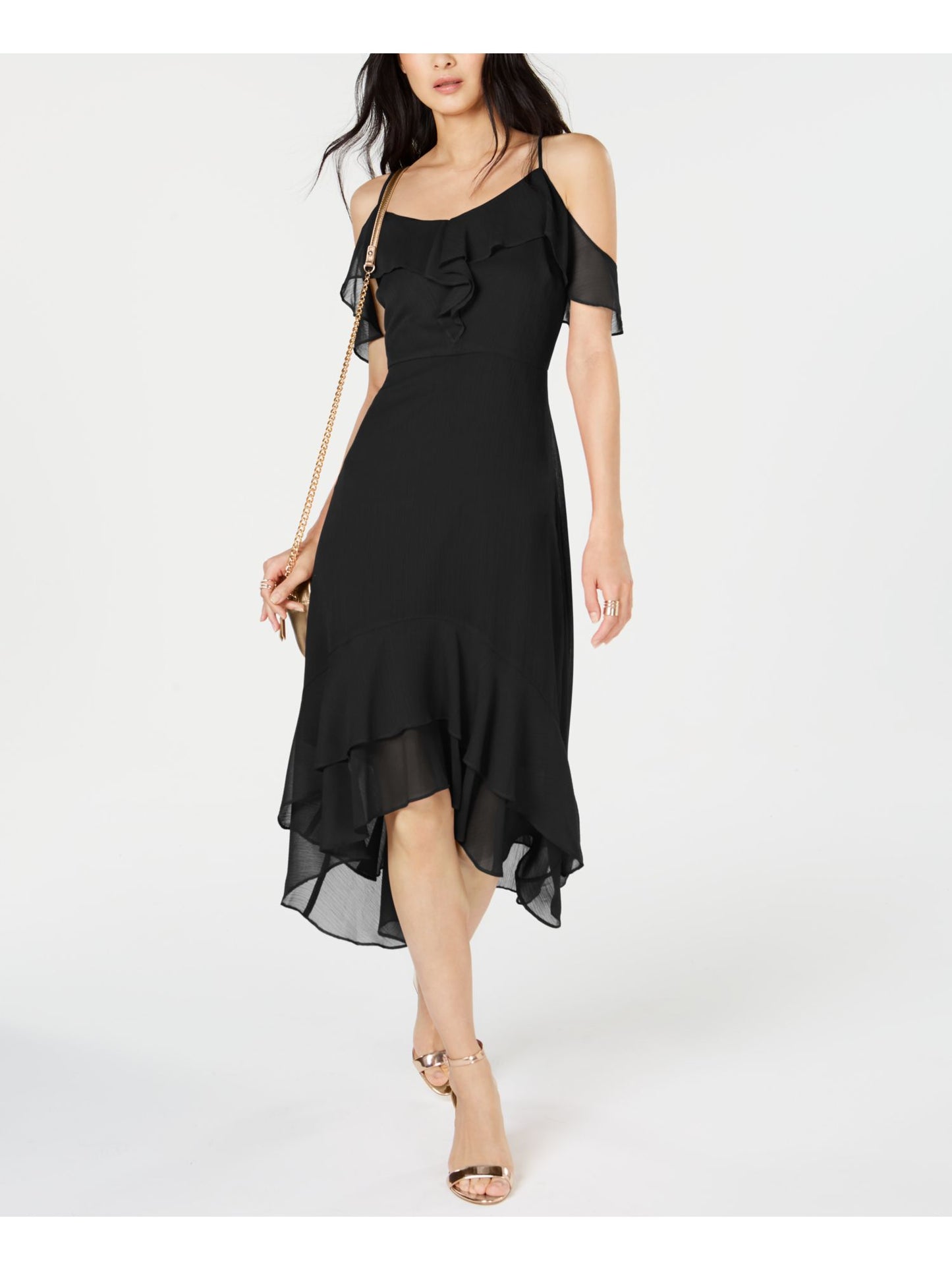 Vestido de festa midi com alças finas e bainha, preto, tamanho 4, da INC International Concepts