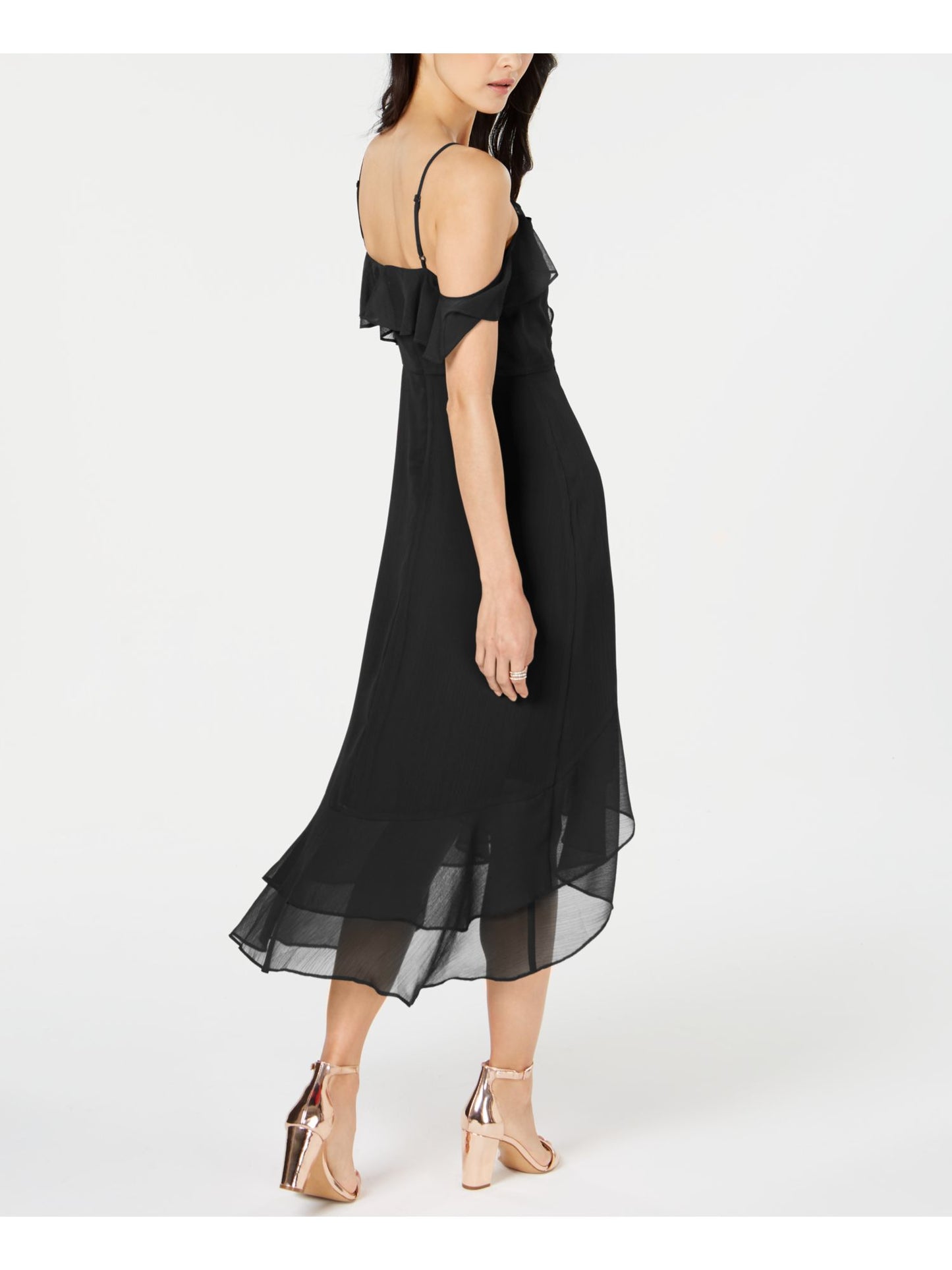 Vestido de festa midi com alças finas e bainha, preto, tamanho 4, da INC International Concepts