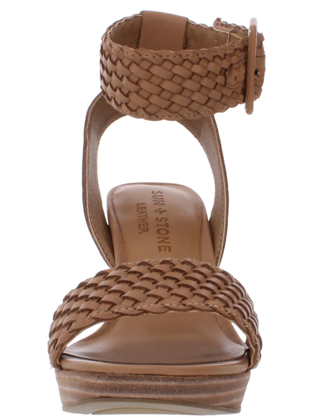 Sandálias femininas Sun + Stone Stefan com tira no tornozelo e salto marrom, tamanho 5,5 M