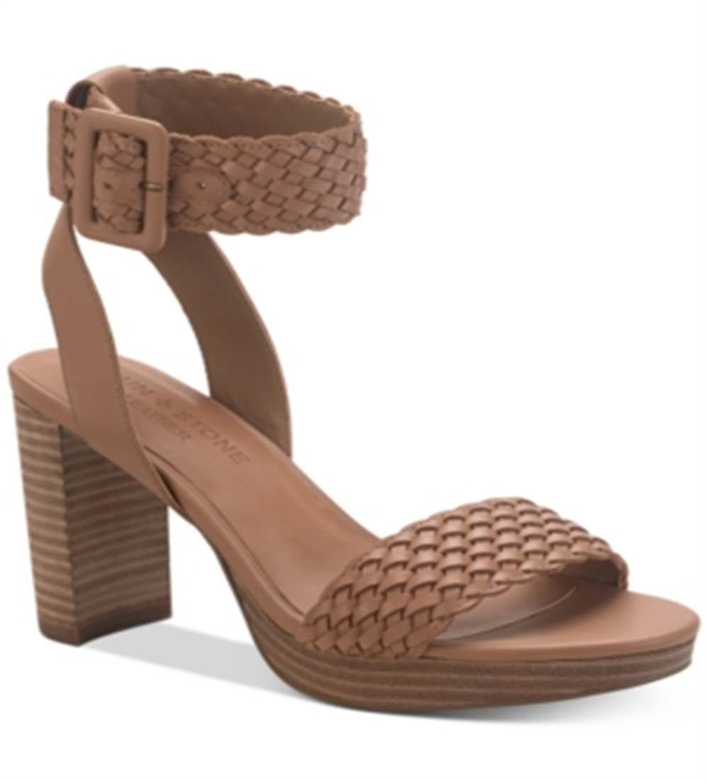 Sandálias femininas Sun + Stone Stefan com tira no tornozelo e salto marrom, tamanho 5,5 M