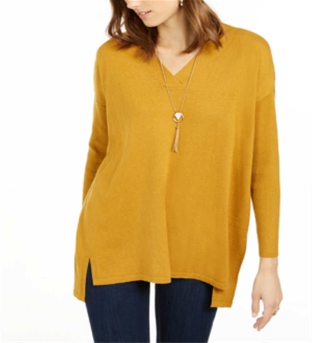Suéter túnica feminino com decote em V, amarelo, tamanho XX-G, estilo &amp; Co