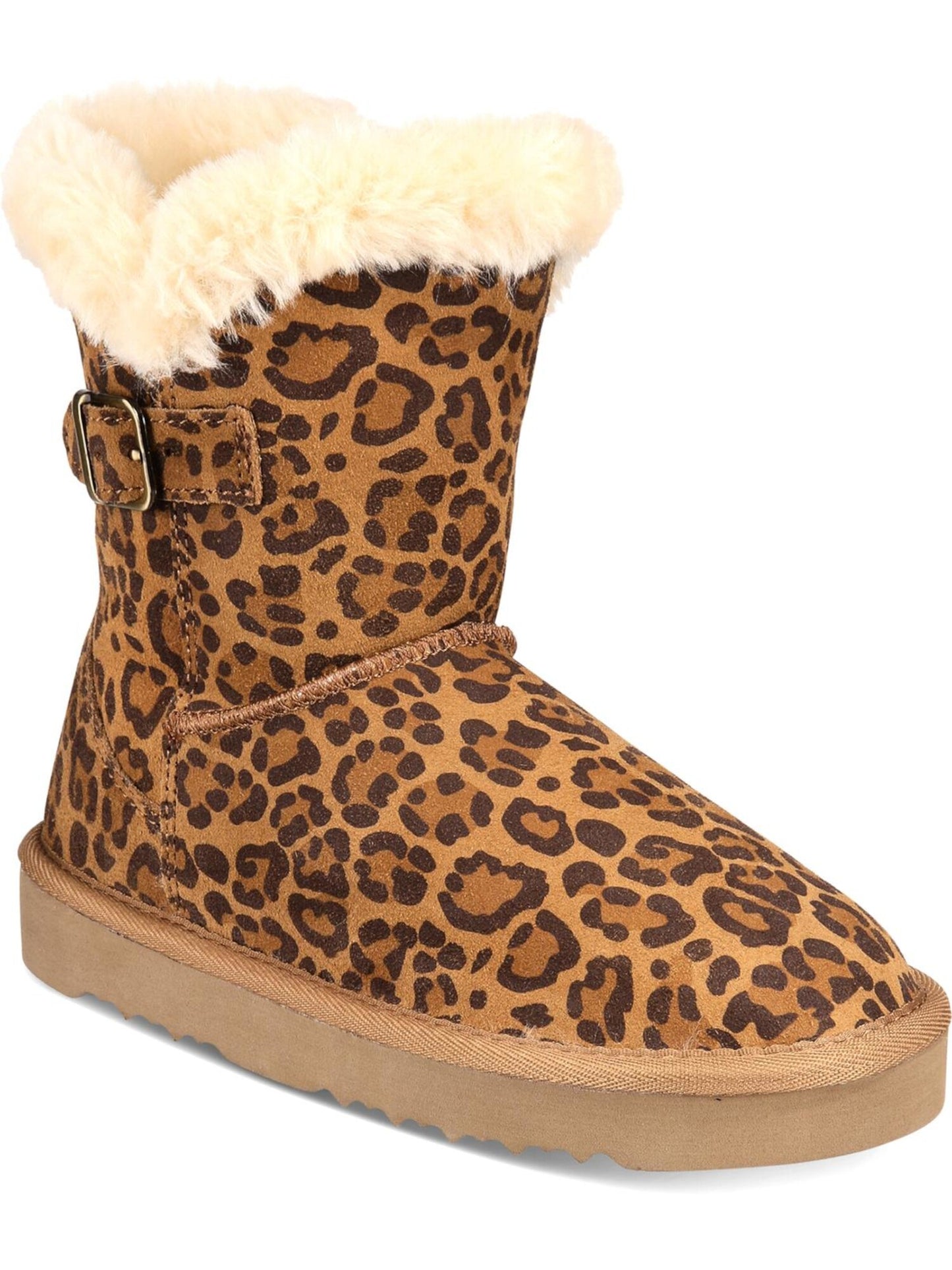 Botas femininas estilo &amp; co com plataforma e estampa animal, com acabamento em pele, bico redondo, marrom, tamanho 10 M
