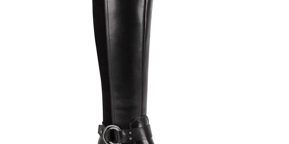 Botas de couro com salto bloco Marc Fisher Risa, pretas, tamanho 9,5 M