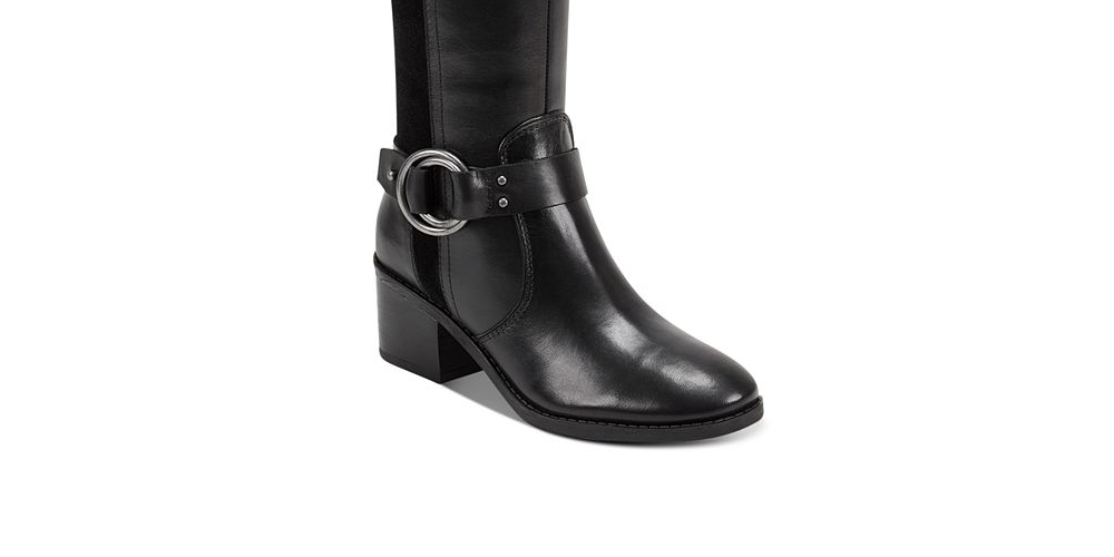 Botas de couro com salto bloco Marc Fisher Risa, pretas, tamanho 9,5 M