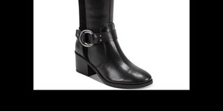 Botas de couro com salto bloco Marc Fisher Risa, pretas, tamanho 9,5 M