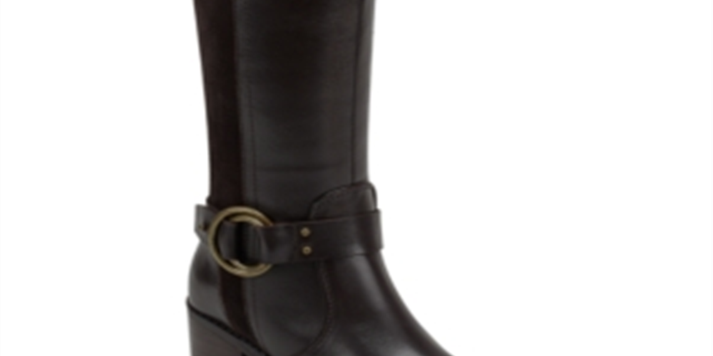 Botas de couro com salto bloco Marc Fisher Risa, pretas, tamanho 9,5 M