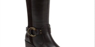 Botas de couro com salto bloco Marc Fisher Risa, pretas, tamanho 9,5 M