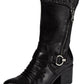 Botas Baretraps femininas com zíper acolchoado, gola com fivela franzida, bico redondo, salto bloco, zíper, tamanho 6 M