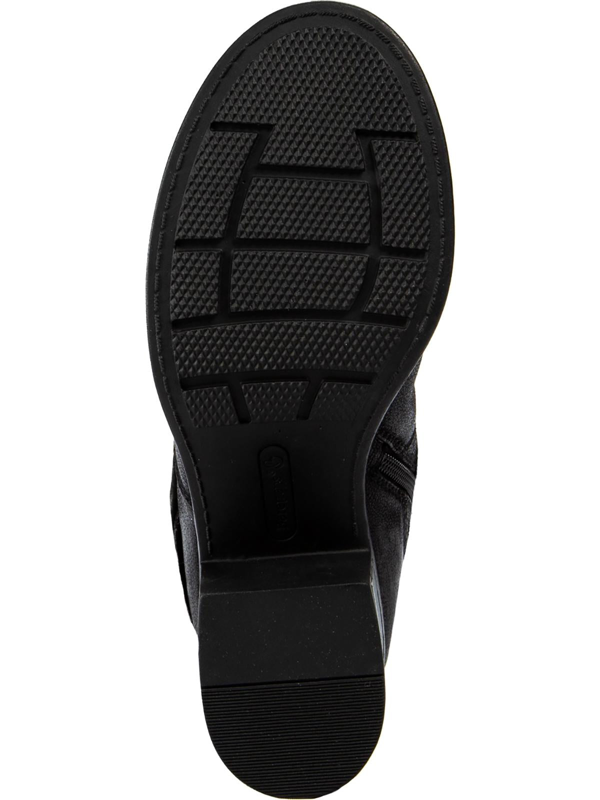 Botas Baretraps femininas com zíper acolchoado, gola com fivela franzida, bico redondo, salto bloco, zíper, tamanho 6 M