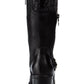 Botas Baretraps femininas com zíper acolchoado, gola com fivela franzida, bico redondo, salto bloco, zíper, tamanho 6 M