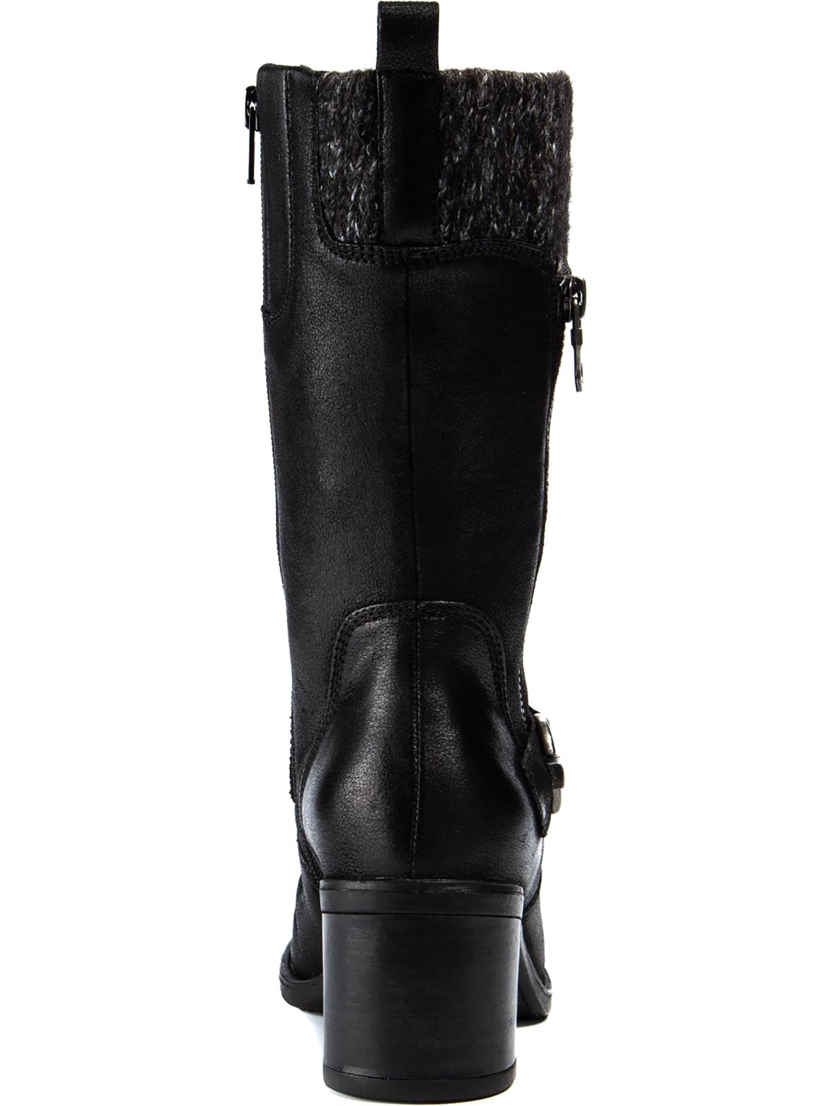 Botas Baretraps femininas com zíper acolchoado, gola com fivela franzida, bico redondo, salto bloco, zíper, tamanho 6 M
