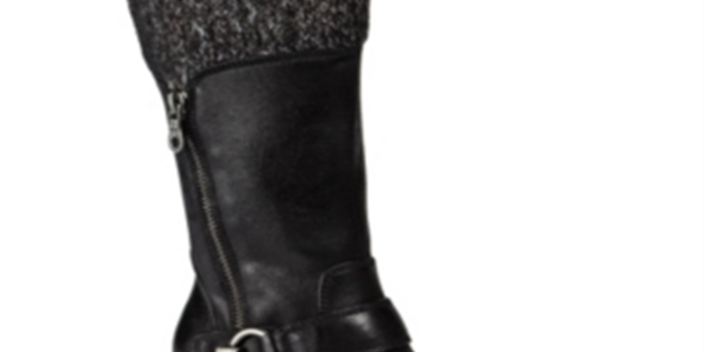 Botas Baretraps femininas com zíper acolchoado, gola com fivela franzida, bico redondo, salto bloco, zíper, tamanho 6 M