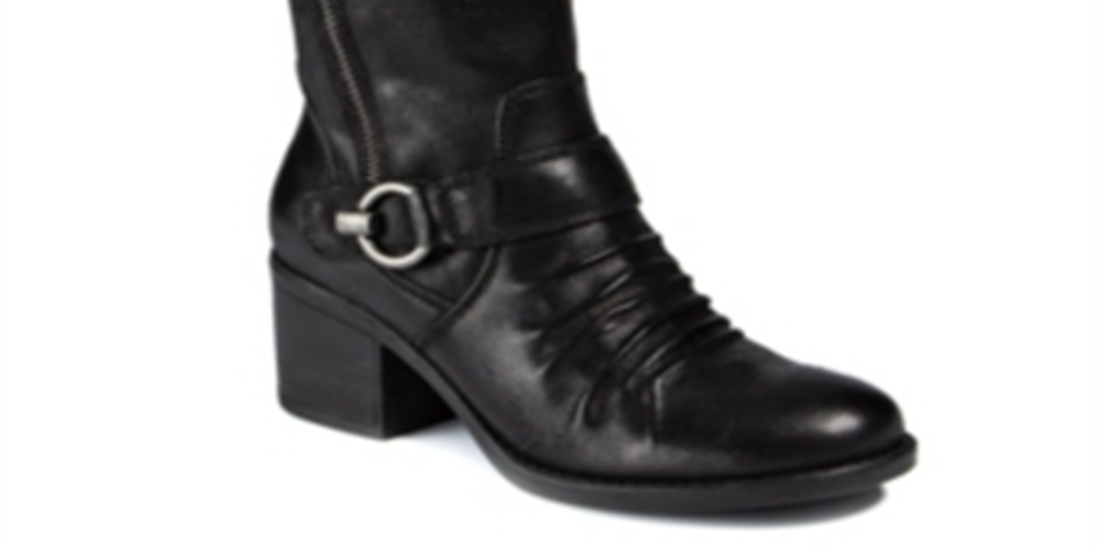 Botas Baretraps femininas com zíper acolchoado, gola com fivela franzida, bico redondo, salto bloco, zíper, tamanho 6 M
