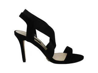 Sandálias femininas Nine West Maya Fabric com bico aberto, casuais, estilo slingback, pretas, tamanho 9 M