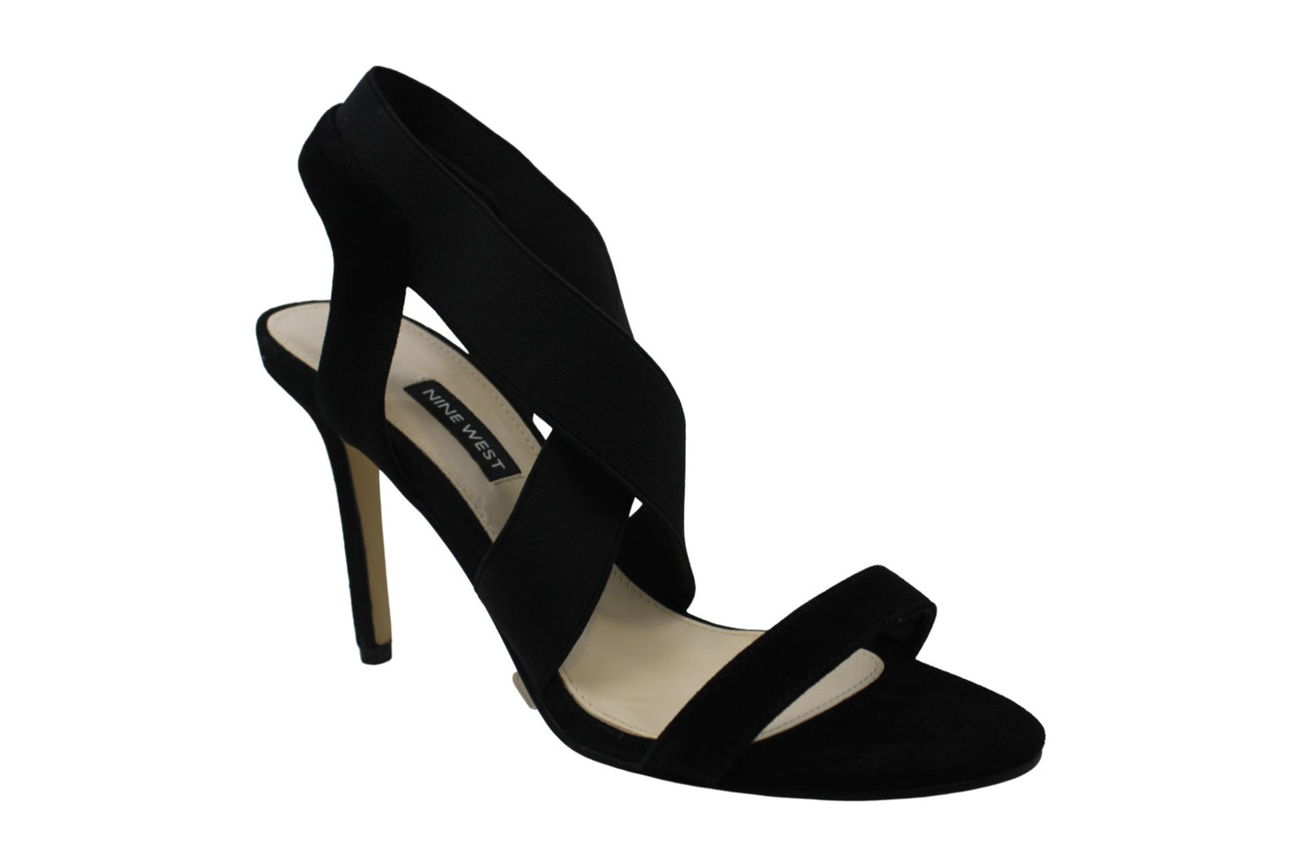 Sandálias femininas Nine West Maya Fabric com bico aberto, casuais, estilo slingback, pretas, tamanho 9 M