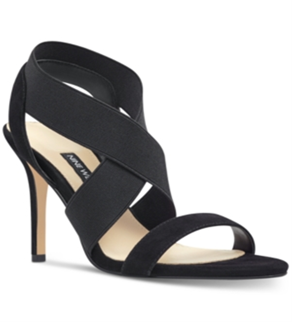 Sandálias femininas Nine West Maya Fabric com bico aberto, casuais, estilo slingback, pretas, tamanho 9 M