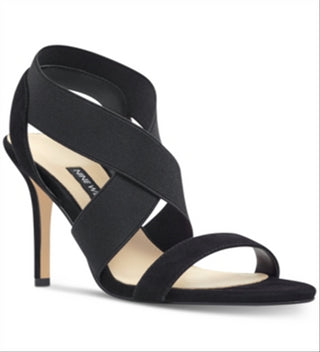 Sandálias femininas Nine West Maya Fabric com bico aberto, casuais, estilo slingback, pretas, tamanho 9 M