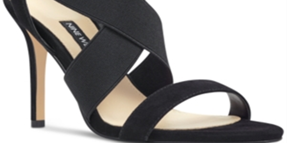 Sandálias femininas Nine West Maya Fabric com bico aberto, casuais, estilo slingback, pretas, tamanho 9 M
