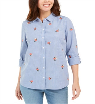 Camisa feminina estampada Charter Club azul tamanho grande