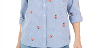 Camisa feminina estampada Charter Club azul tamanho grande