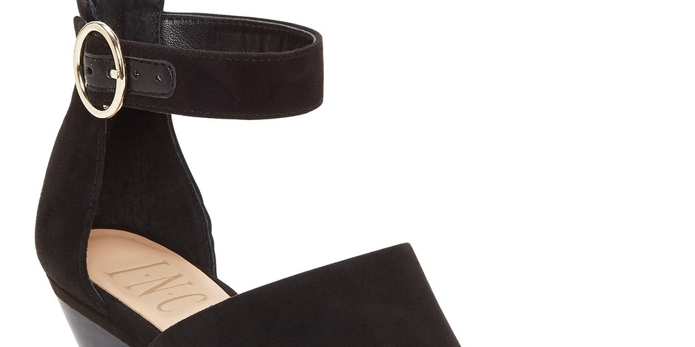 Sandálias femininas INC International Concepts com tira no tornozelo acolchoada e fivela, salto cone com bico amendoado e zíper, tamanho 7 M