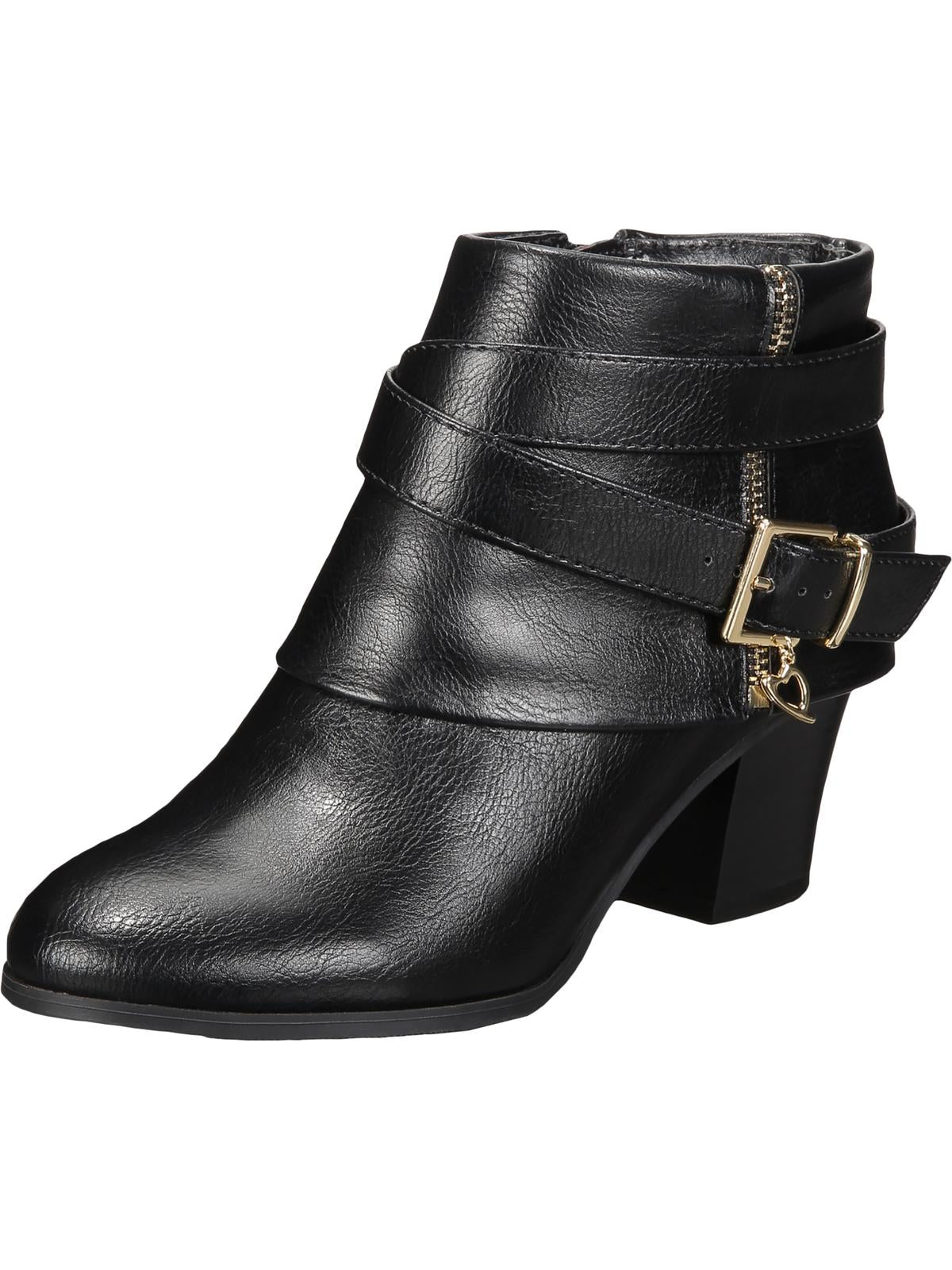 Thalia Sodi Botas femininas com zíper e fivela acolchoada e bico redondo, salto bloco e zíper, tamanho 9,5M