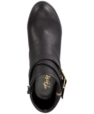 Thalia Sodi Botas femininas com zíper e fivela acolchoada e bico redondo, salto bloco e zíper, tamanho 9,5M