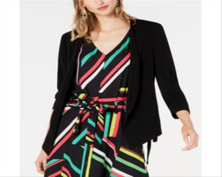 Jaqueta feminina Bar III com frente aberta e amarração lateral, preta, tamanho grande